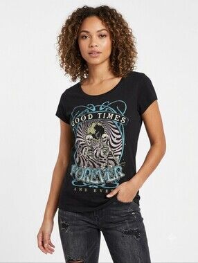 Wound UP Good Times Forever Graphic Tee Black Teal Skull Print Whimsygoth Xl